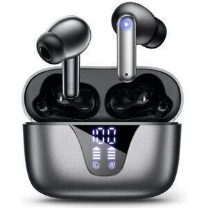 Wireless Bluetooth Earbuds 50H Playtime Mic Waterproof LED Display Black
